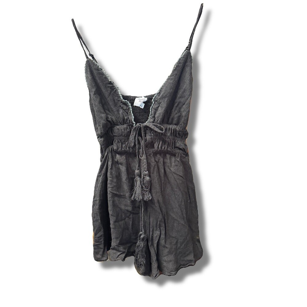 Princess Polly Romper Womens Size S Black Smocked Back Tassel Tie Pockets
